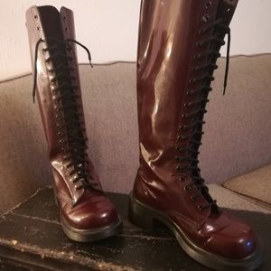 Dr. Martens 20 eye Burgundy Red Tall Patent Boots